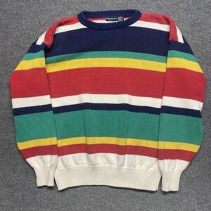 VTG Northern Isles Knit Pullover Crew Neck Heavy Sweater Color Block Sz XL Ramie